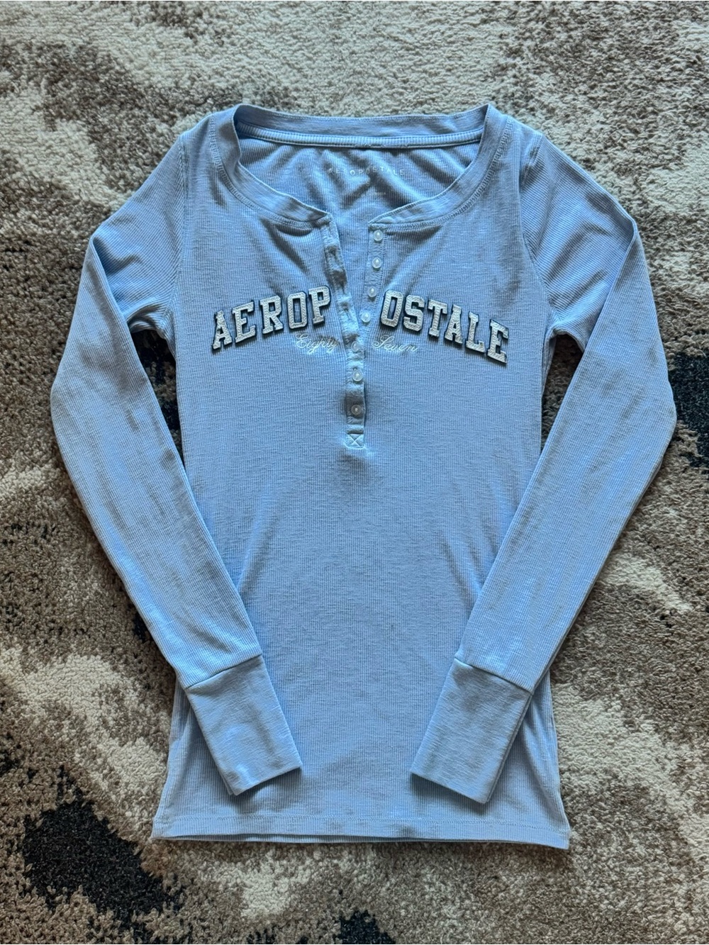 Y2K Aeropostale Light Blue Long-Sleeve Henley Top